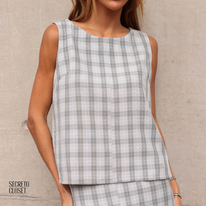 Blusa Regata Xadrez Siena Cinza/Bege