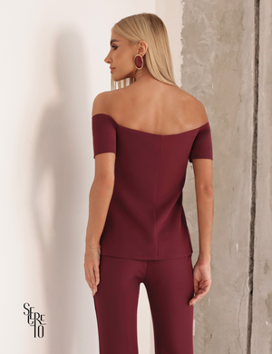 Conjunto Blusa Ombro e Calça Alfaiataria Anya Vinho