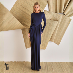 Vestido Longo Manga Longa Jessica Azul Noite