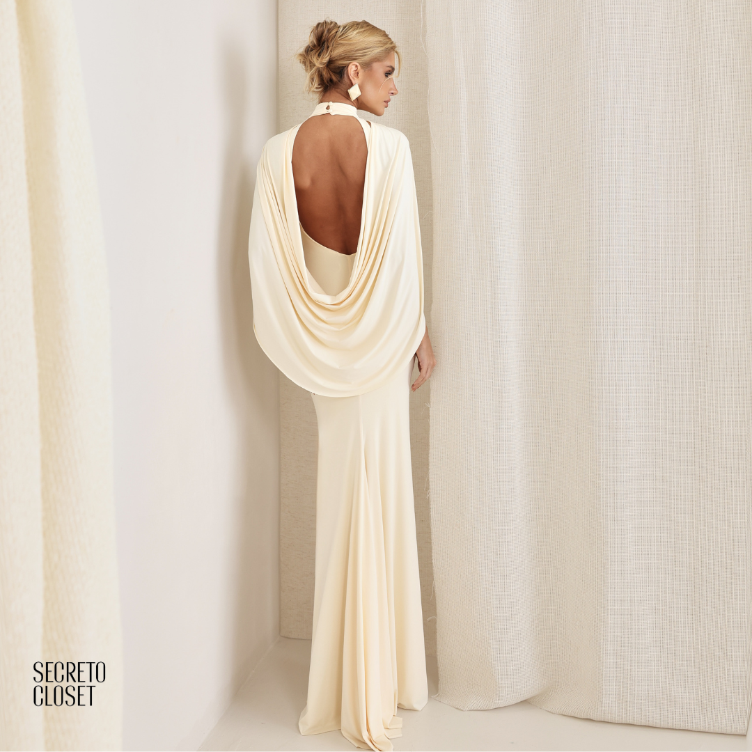 Vestido Longo Capa Chloe Creme