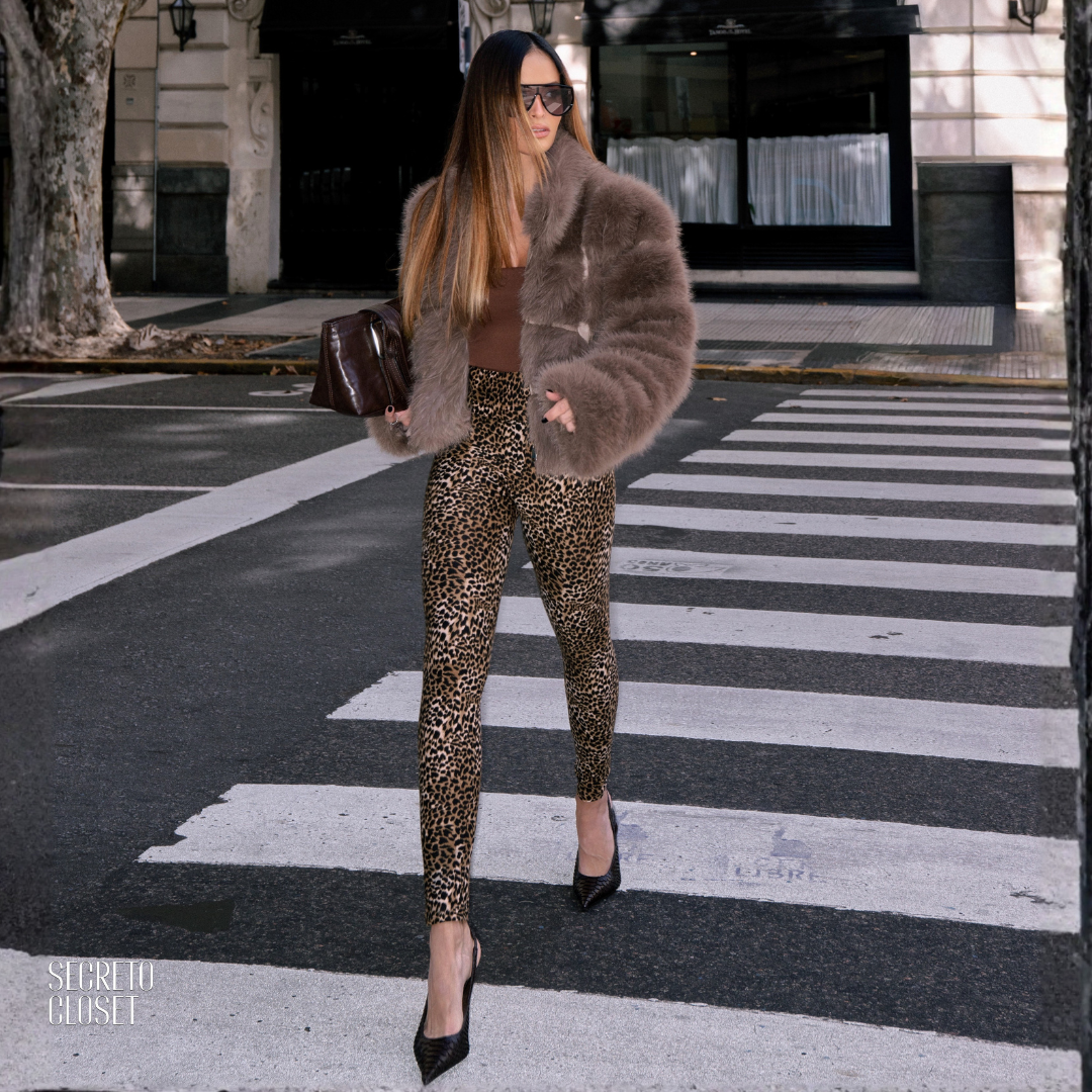 Calça Legging Animal Print Saraki Marrom Claro