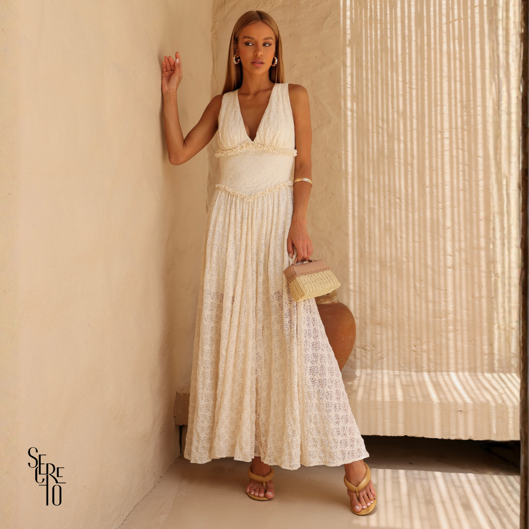 Vestido Longo Renda Ariane Areia