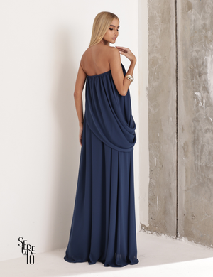 Vestido Longo Drapeado Fabiana Azul Indigo