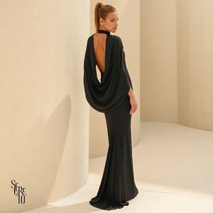Vestido Longo Capa Estella Preto