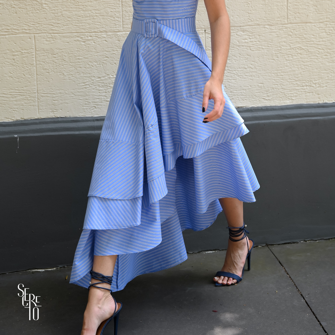 Vestido Listrado Assimétrico Sofia Azul