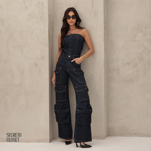 Macacão Jeans Dewi Azul Escuro