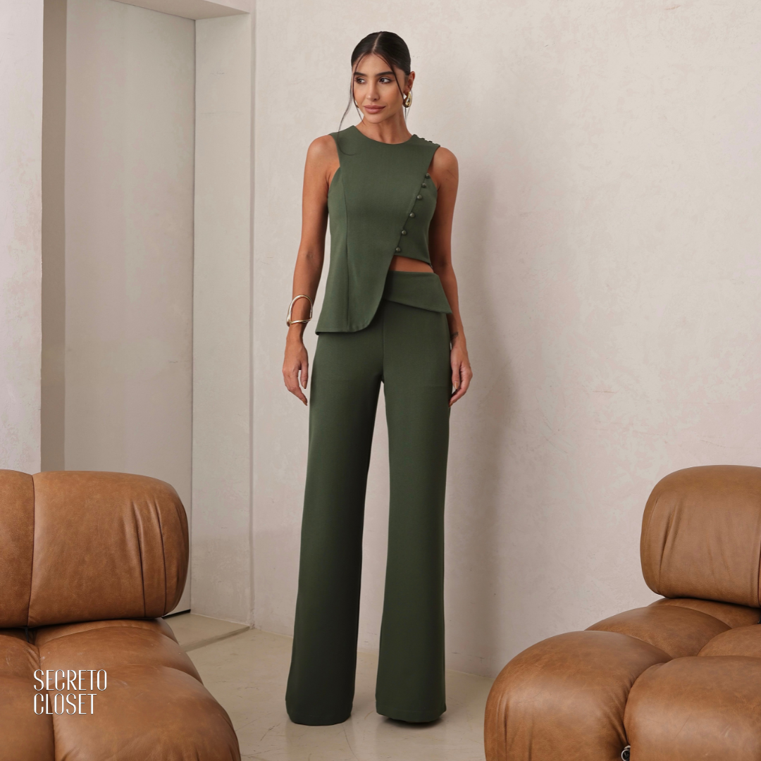 Conjunto Regata e Calça Alfaiataria Aline Verde Militar