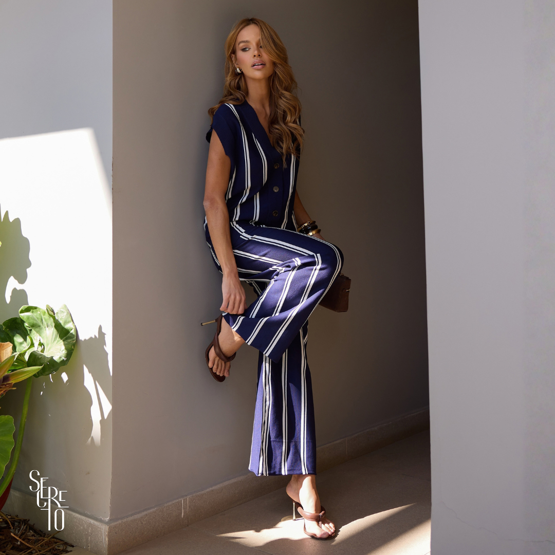 Calça Listrado Mari Azul