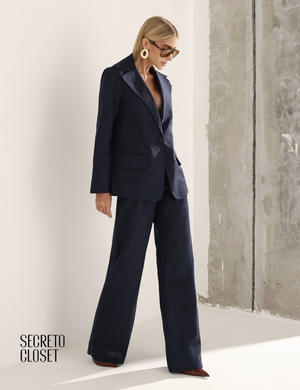 Conjunto Blazer e Calça Linho Milane Azul Marinho