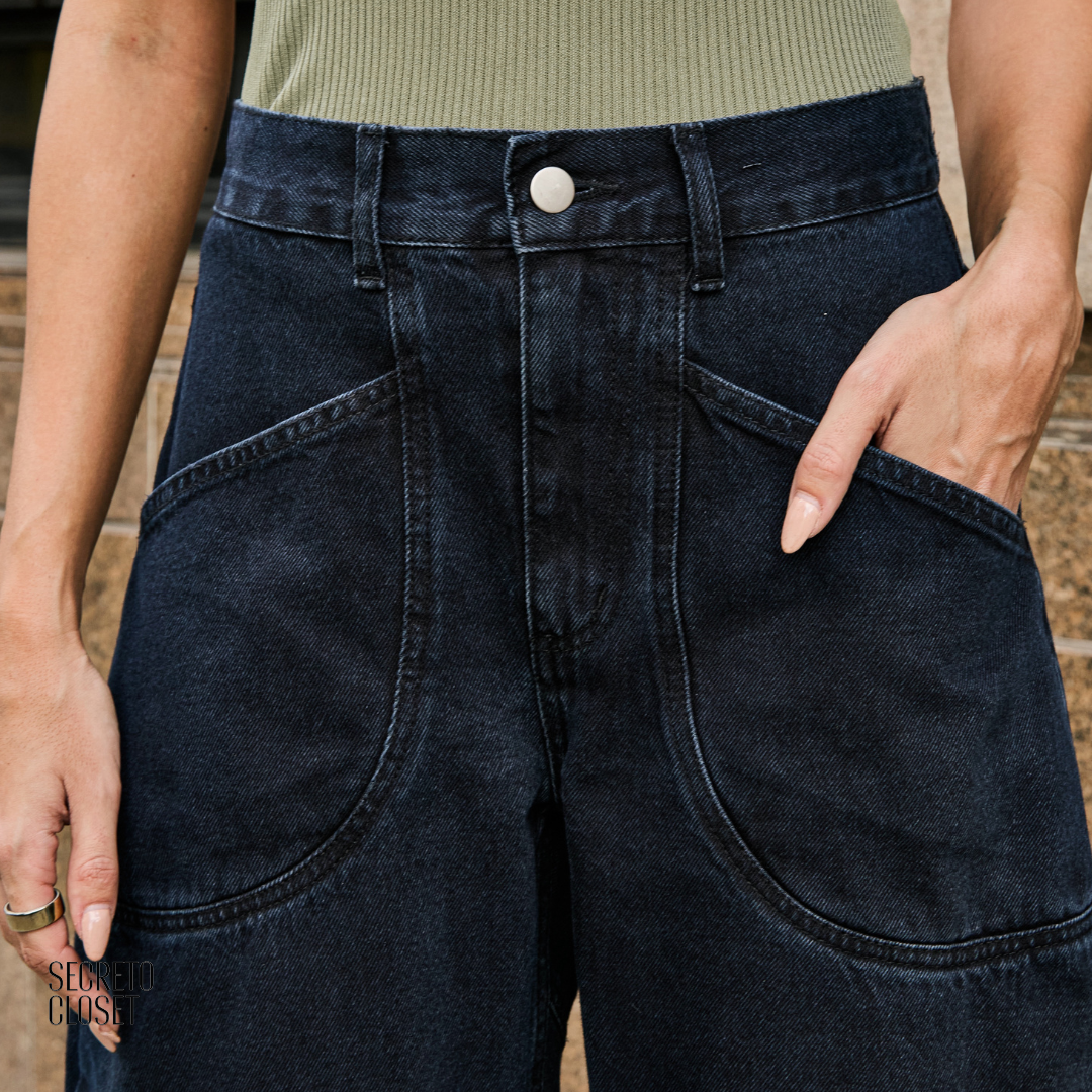 Calça Jeans Barrel Helena Escuro