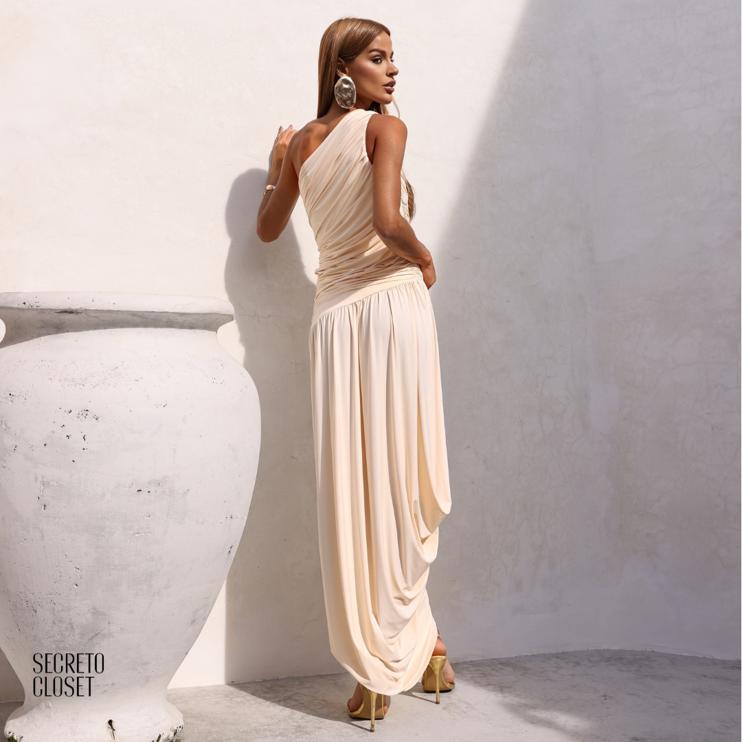 Vestido Longo Assimétrica Esther Cream