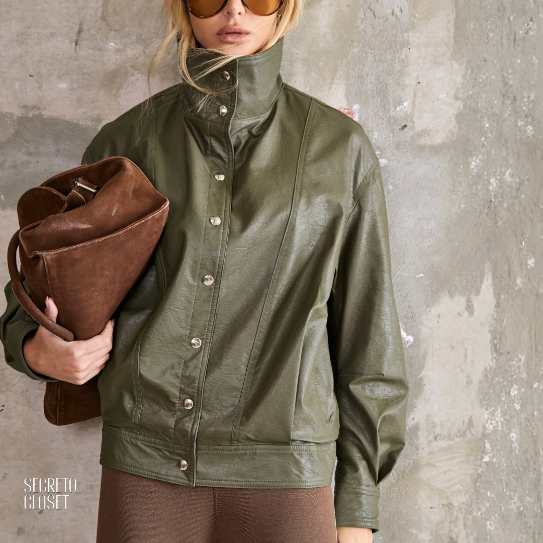 Jaqueta Bomber Courino Anneliese Verde Militar