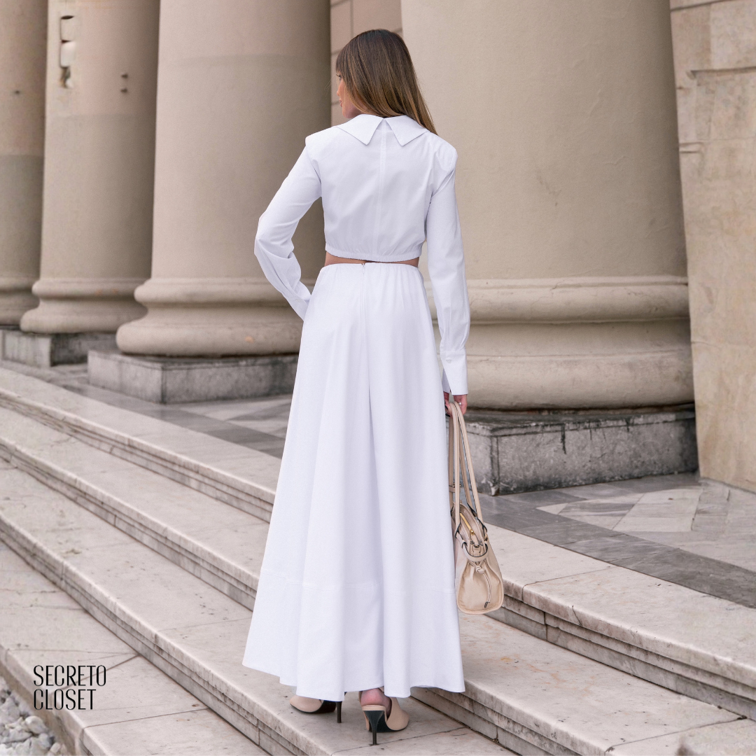 Conjunto Camisa e Saia Evasê Allana Branco