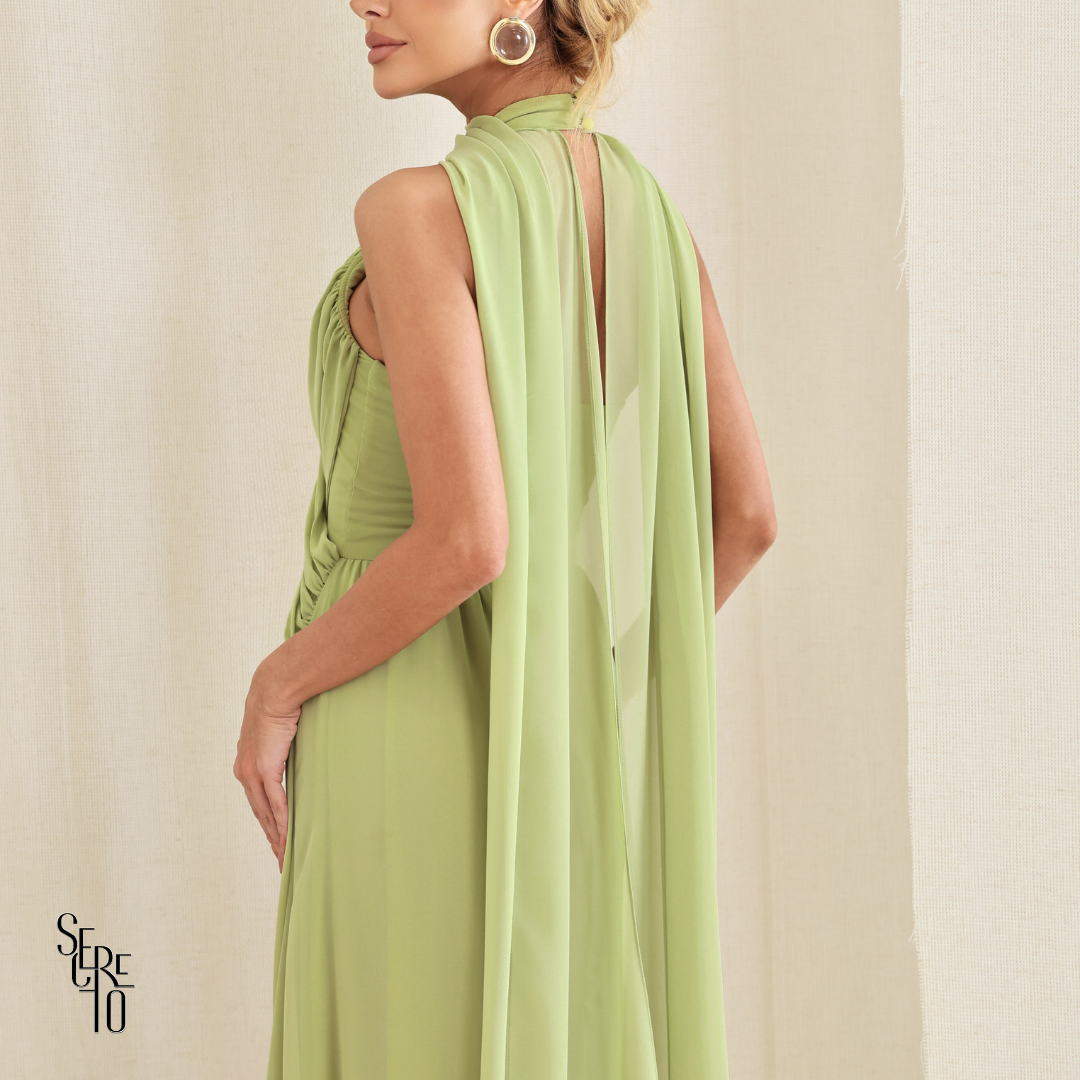 Vestido Longo Cruzado Capa Ottavia Verde Sage