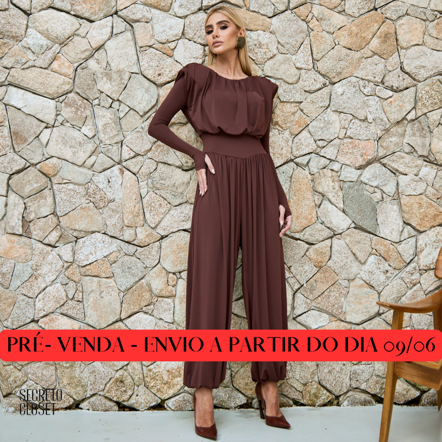 <PRÉ-VENDA> Macacão Aladin Manga Longa Antonella Marrom