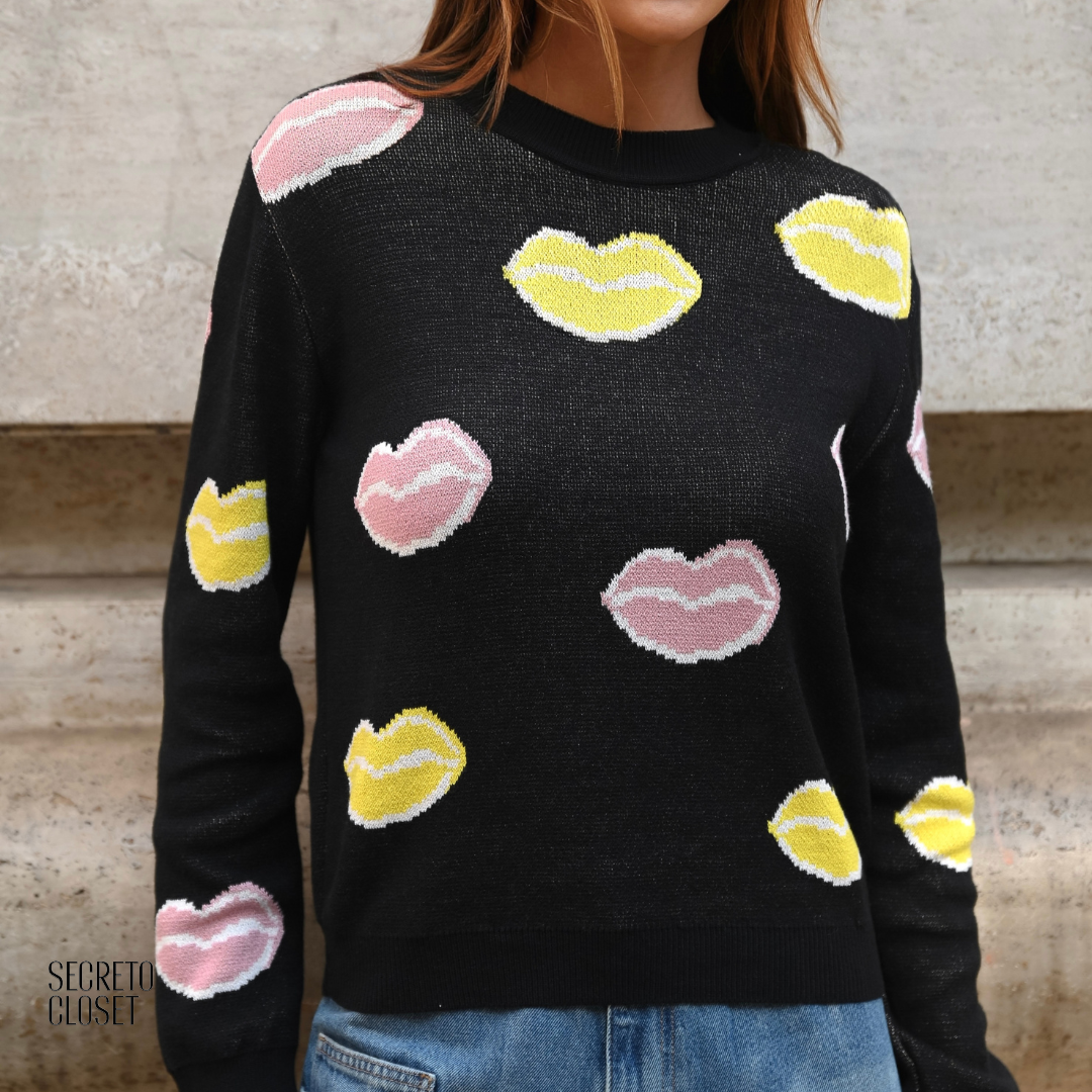 Blusa Trico Boca Annelore Preto