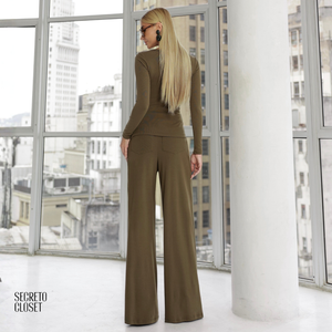 Conjunto Blusa e Calça Malha Joey Verde Musgo