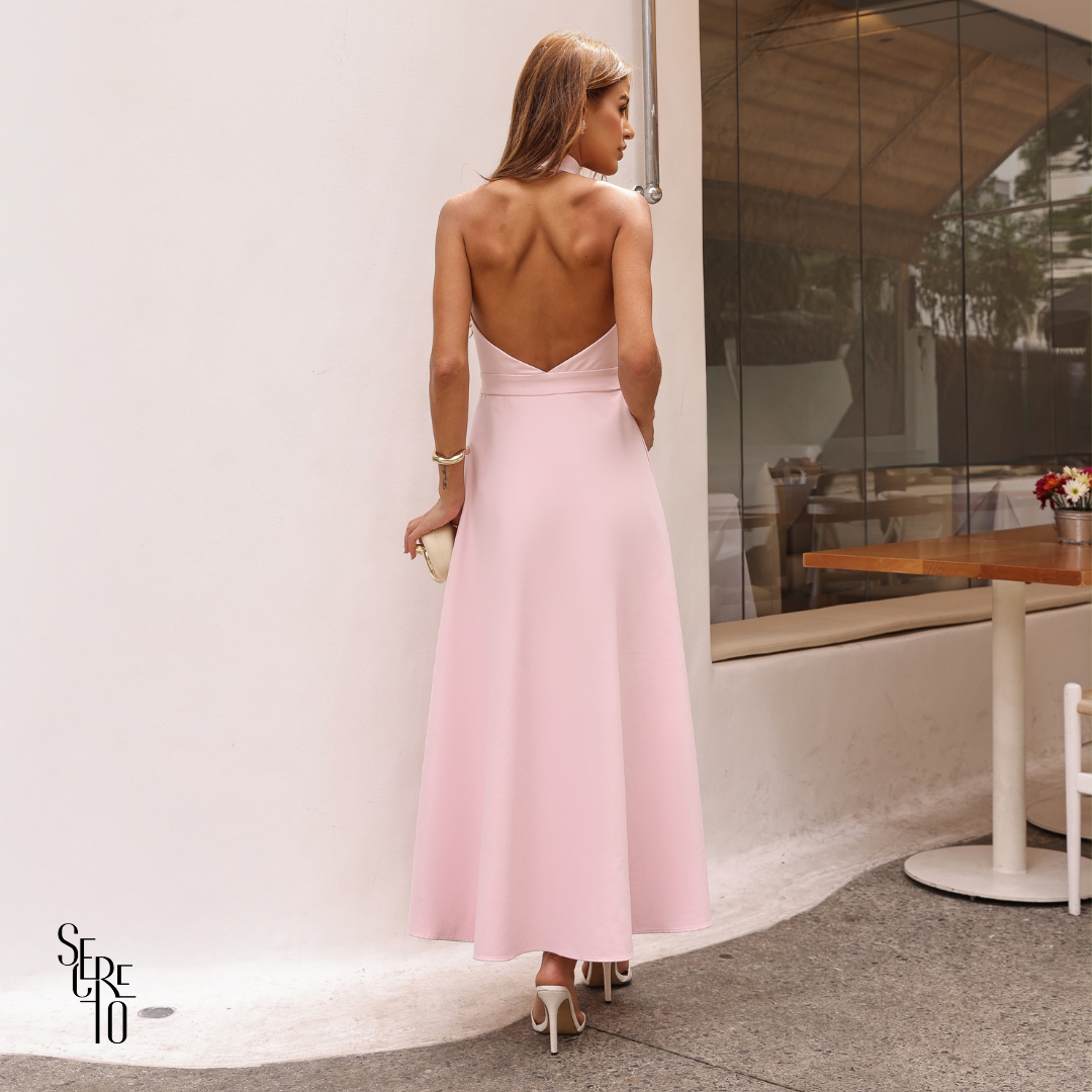 Vestido Longo Alfaiataria com Gola e Botões Roze Rosa