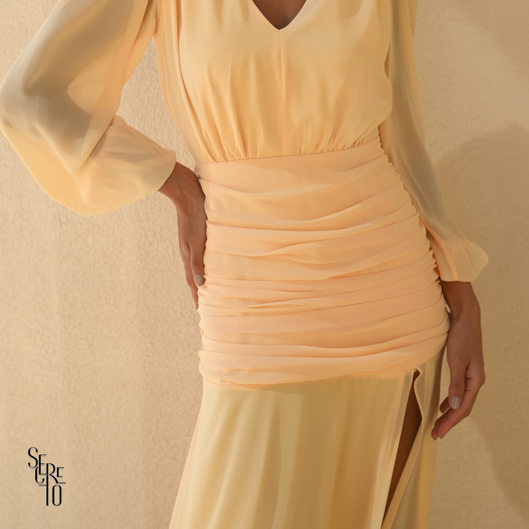 Vestido Longo Pala Franzida Calrisse Camomila