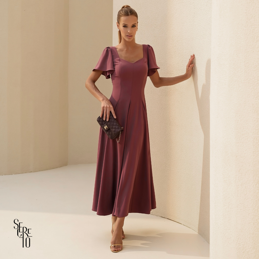 Vestido Longo Manga Sino Julia Rosa Seco