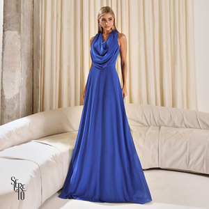 Vestido Longo Gola Boba Yelena Azul Ocean
