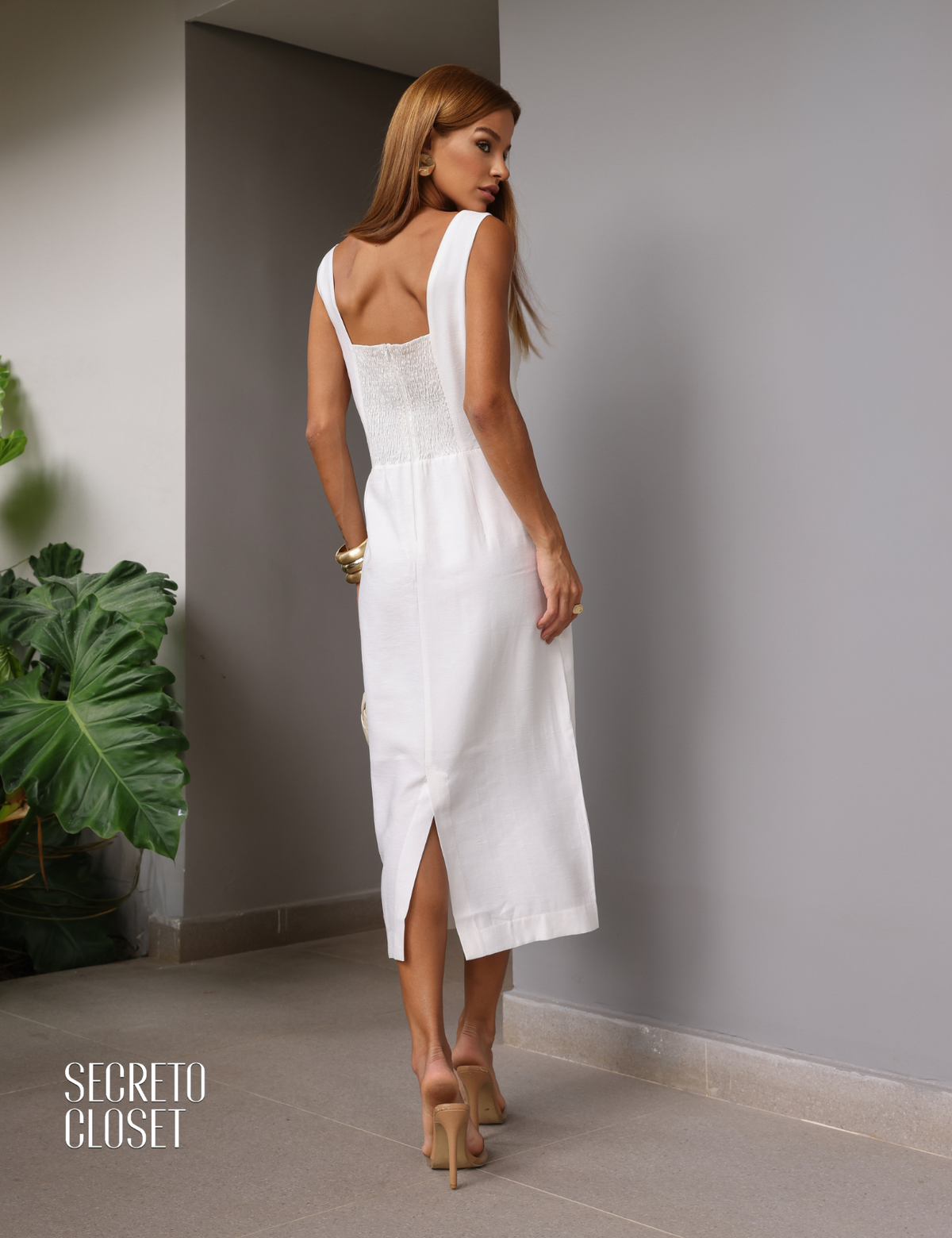 Vestido Midi Bolsos Amabilly Off White