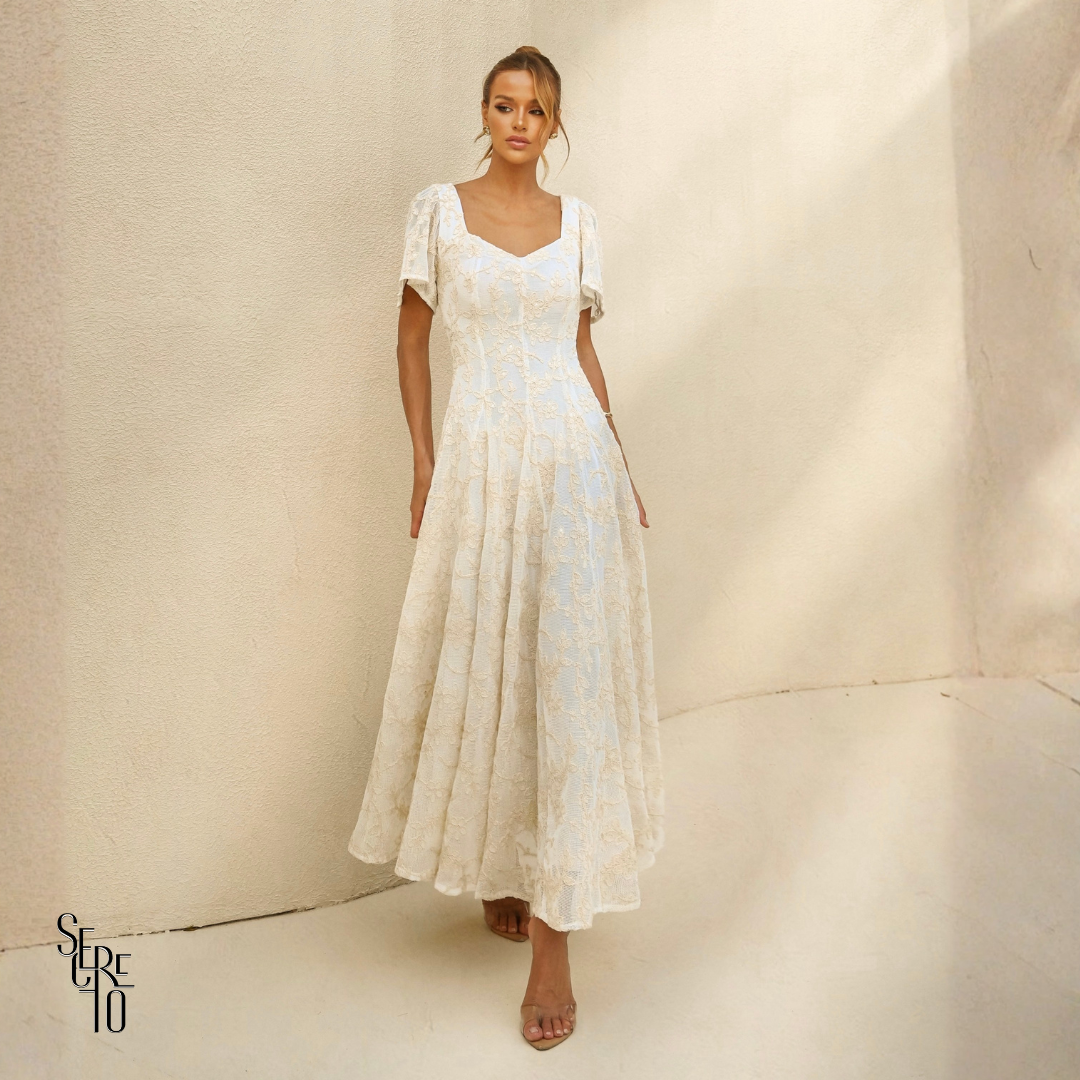 Vestido Longuete Bordado Debora Natural