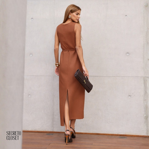 Vestido Midi Linho Cyntia Marrom