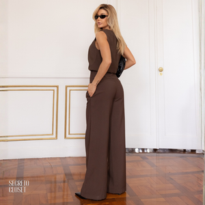 Conjunto Blusa e Calça Alfaiataria Ayla Marrom