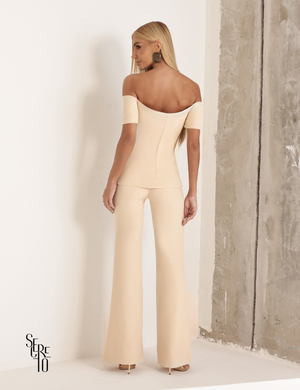 Conjunto Blusa Ombro e Calça Alfaiataria Anya Areia