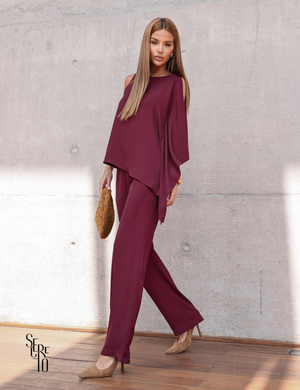 Conjunto Blusa e Calça Assimétrico Aile Vinho
