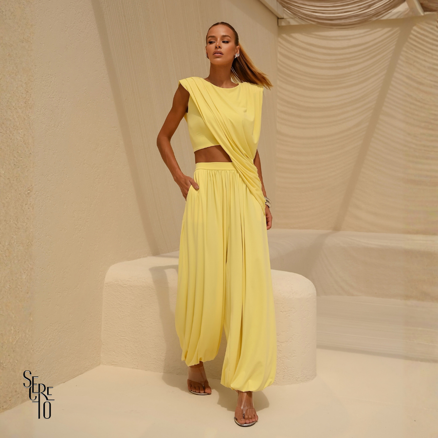 Conjunto Drapeado Aladin Maelis Amarelo