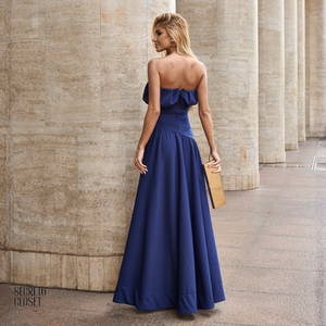Vestido Longo Busto Pregas Mari Azul