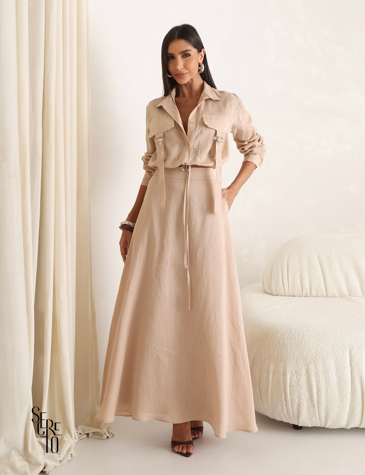 Conjunto Camisa e Saia Linho Giovanna Nude