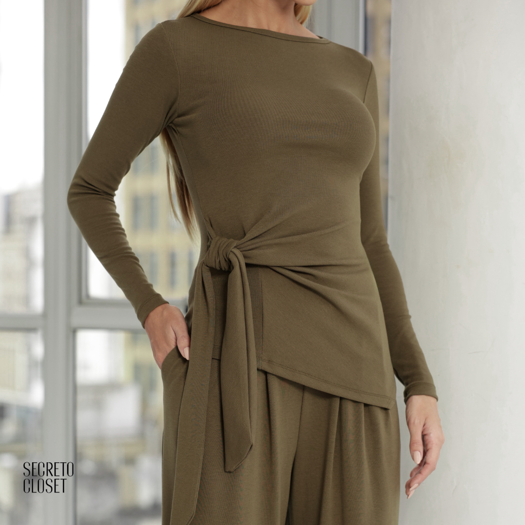 Conjunto Blusa e Calça Malha Joey Verde Musgo