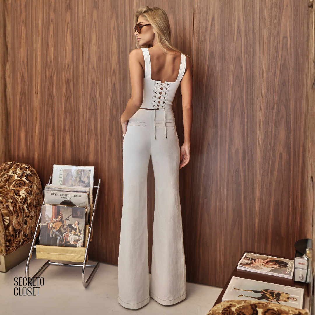 Conjunto Blusa e Calça Alfaiataria Paula Cru