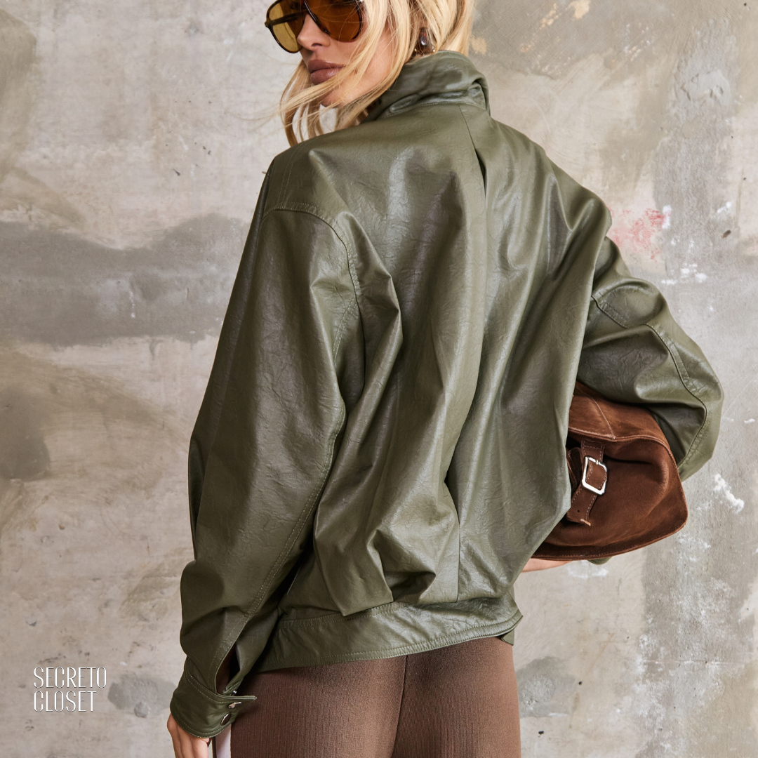 Jaqueta Bomber Courino Anneliese Verde Militar