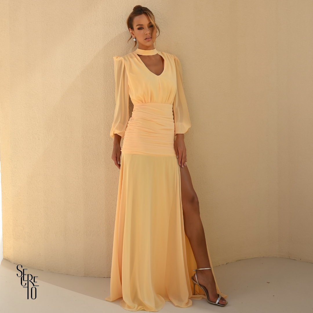 Vestido Longo Pala Franzida Calrisse Camomila