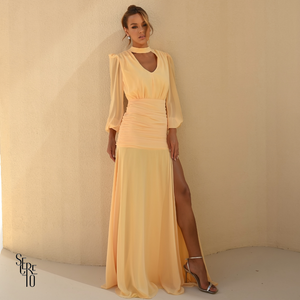 Vestido Longo Pala Franzida Calrisse Camomila