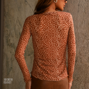 Blusa Tule Estampada Rafaela Caramelo