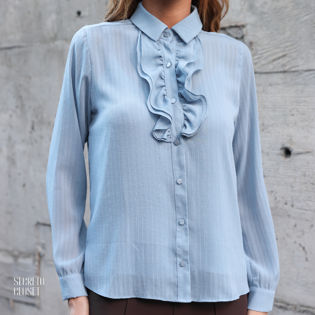 Camisa Jabots Gisela Azul