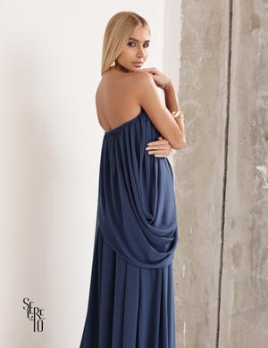 Vestido Longo Drapeado Fabiana Azul Indigo