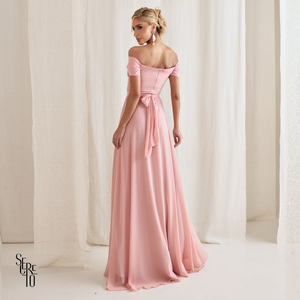 Vestido Longo Drapeado Com Faixa Zelia Rosa Claro