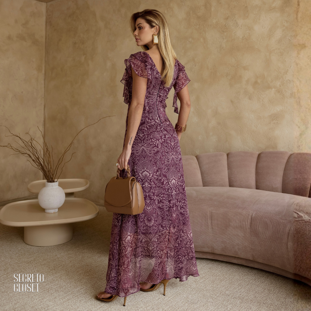 Vestido Longo Estampado Sophie Vinho