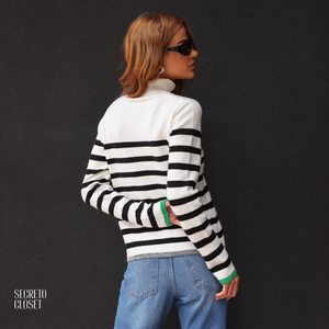 Blusa Listrada Gola Alta Fabiana Off White