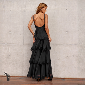 Vestido Longo Poé Renda Lolla Preto
