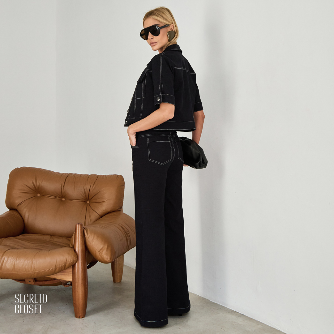 Conjunto Casaqueto e Calça Pesponto Amelia Preto