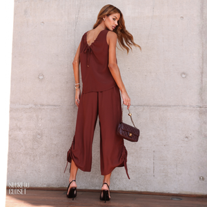 Conjunto Blusa e Calça Amarração Mirela Marrom