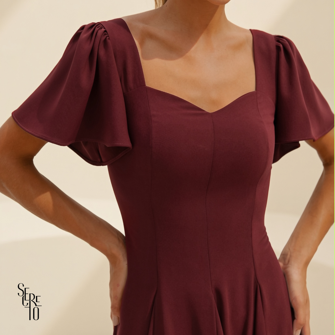 Vestido Longo Manga Sino Julia Vinho