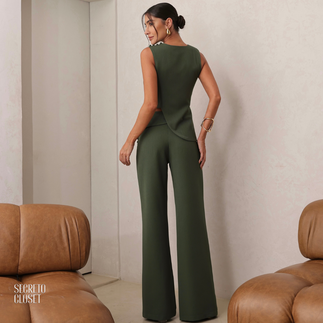 Conjunto Regata e Calça Alfaiataria Aline Verde Militar